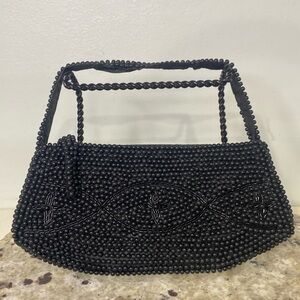 Vintage 1960s Black Heavily Beaded & Sequin Accented Small Evening Hand Bag
